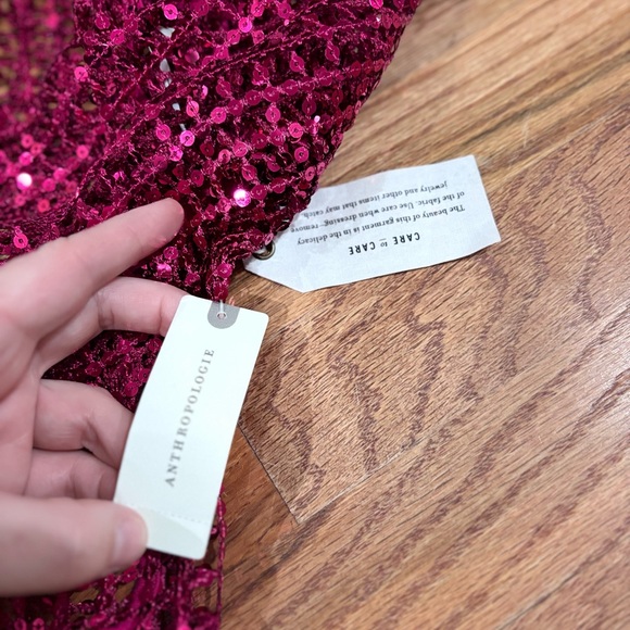 New Anthropologie Pilcro Long-Sleeve Sequin Top Raspberry S NWT - Picture 8 of 12